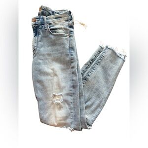 MOTHER Faded Blue Distressed Cropped Jeans NWOT